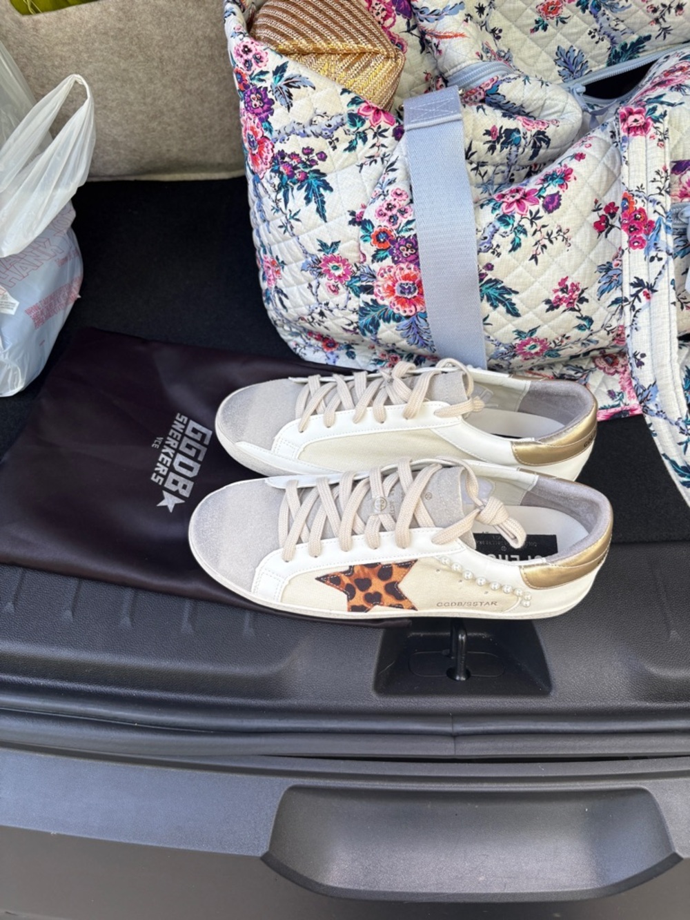 Leopard and pearl accent golden goose sneakers